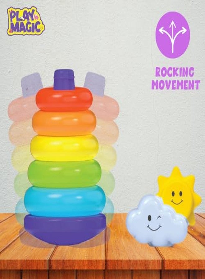 PlayMagic Rainbow Rocking Ring Stacker | 5 Ring Multicolored Sorting Tower | Learning for Infants & Toddlers Kids| Educational Interactive Baby Toy | Best Birthday & Return Gift|Made in India - Image 3